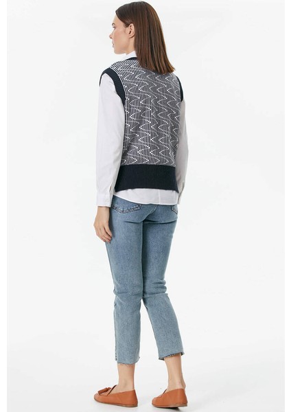 Zikzak Desenli Triko Süveter - Lacivert indirimleri