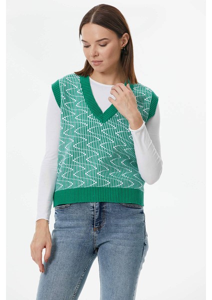 Zikzak Desenli Triko Süveter - Yeşil fiyatları
