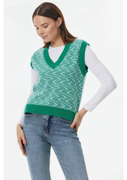 Zikzak Desenli Triko Süveter - Yeşil fırsatları