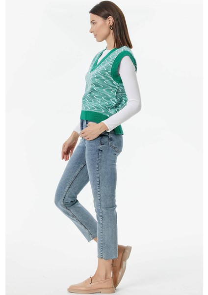 Zikzak Desenli Triko Süveter - Yeşil indirimleri