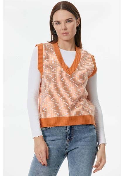 Zikzak Desenli Triko Süveter - Taba fiyatları