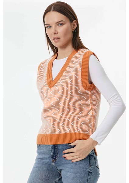 Zikzak Desenli Triko Süveter - Taba modelleri