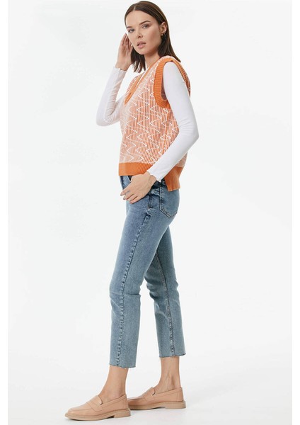 Zikzak Desenli Triko Süveter - Taba fırsatları