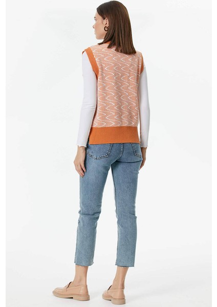 Zikzak Desenli Triko Süveter - Taba indirimleri