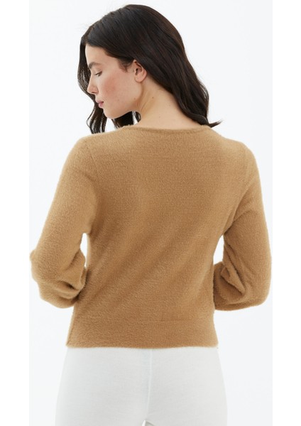 Kare Yaka Triko Kazak - Kamel fırsatları