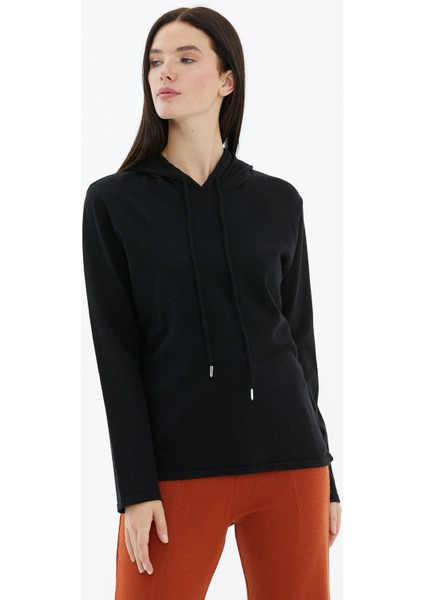 Kapüşonlu Arkası Uzun Triko Kazak - Siyah fiyatları