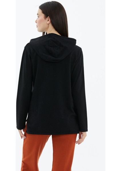 Kapüşonlu Arkası Uzun Triko Kazak - Siyah fırsatları