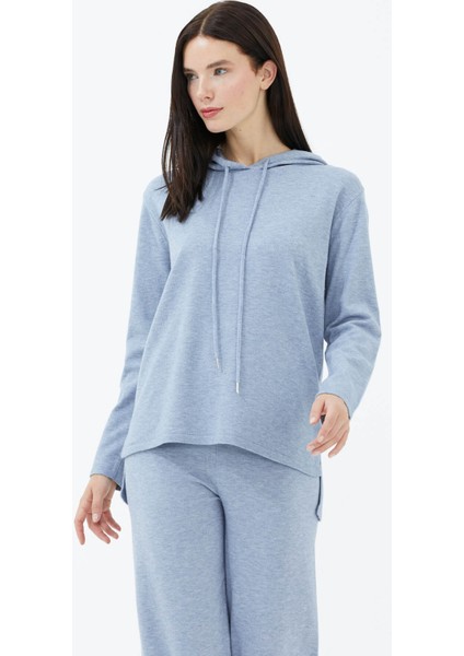 Kapüşonlu Arkası Uzun Triko Kazak - Mavi fiyatları