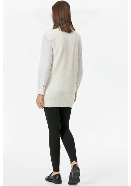 Derin V Yaka Cepli Uzun Triko Süveter - Kemik indirimleri