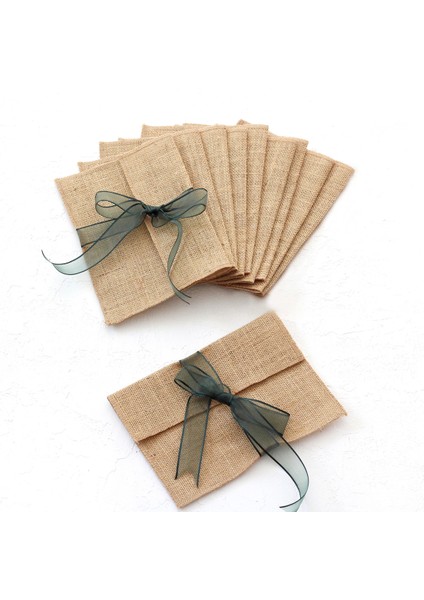 Yeşil kurdeleli jüt zarf, 14x19 cm 10 adet