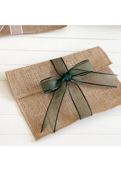 Yeşil kurdeleli jüt zarf, 14x19 cm 10 adet modelleri