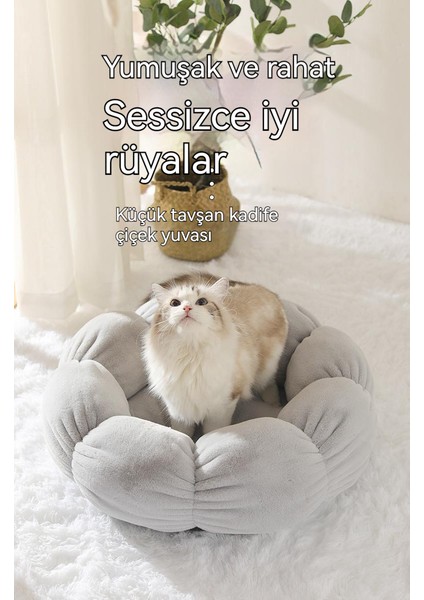 Yuvarlak Çiçek Kedi Kış Sıcak Peluş Kedi Kumu(Yurt Dışından)