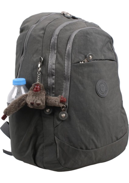 8812 Gri Unisex Klinkır Aksesuarlı Kumaş Sırt Çantası