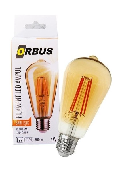 4W ST64 Amber Sarı Işık Rustik LED Ampul