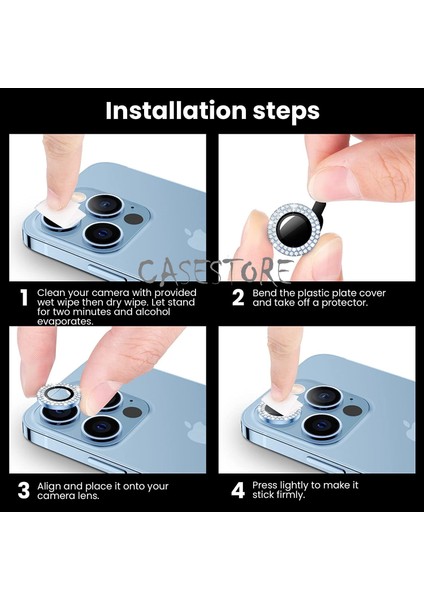 Iphone 13 Pro Max Uyumlu Kamera Lens Camı Taşlı Diamond Elmas 9h Glass Parlak Işıltılı Kristal Lens Camı indirimleri