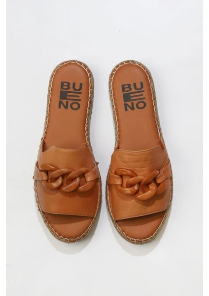 Bueno Shoes Taba Deri Kadın Düz Terlik