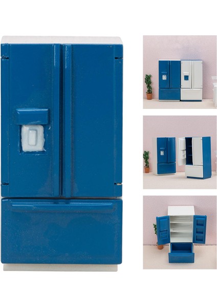 Ahşap Buzdolabı Buzdolabı Modeli 1:12 Dollhouse Minyatür Mobilya Mavi fırsatları