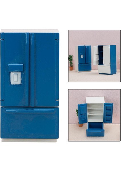 Ahşap Buzdolabı Buzdolabı Modeli 1:12 Dollhouse Minyatür Mobilya Mavi indirimleri