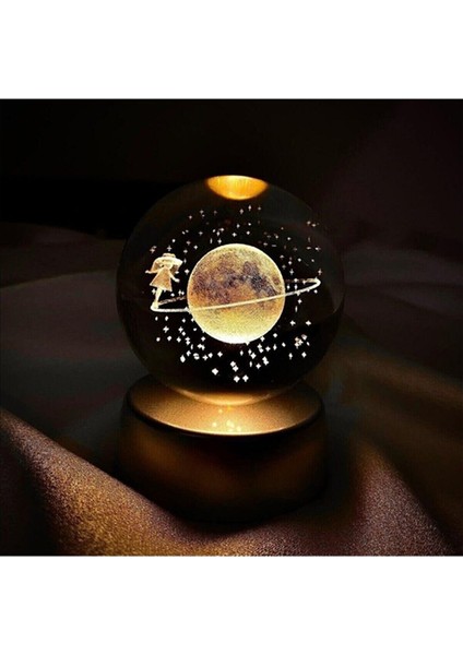 Satürn Temalı Işıklı 3D LED Işıklı Cam Küre