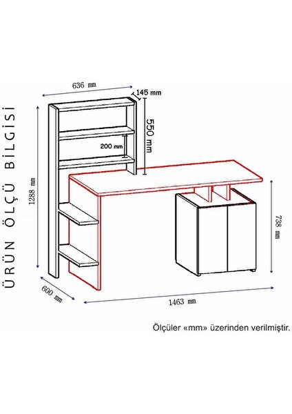 Melis Çalışma Masası Beyaz-Antrasit 129X147X60 4 Raflı Dekoratif Özel Tasarım Kolay Kurulum