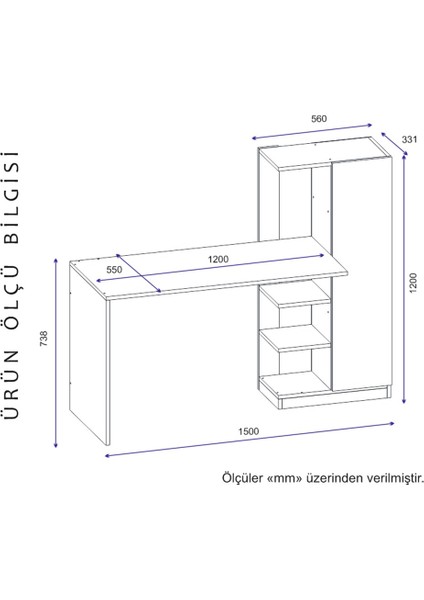 Yağız Çalışma Masası Antrasit 74X120X55 Dolaplı ve Raflı Dekoratif Tasarım Kolay Kurulum