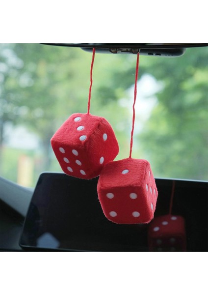 2pcs Retro Bulanık Zarlar ile Noktalar Peluş Peluş Zar Craps Kolye Süsleme Kırmızı modelleri