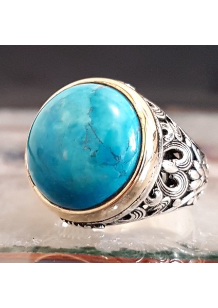 925 Ayar Gümüş Turkuaz Taşlı Yuvarlak Erkek Yüzük