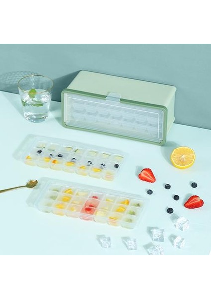 Buz Küpü Maker Tepsi ve Buz Konteyner Seti Buz Yapma Buz Kepçe ile Kalıp 3 Katmanlı Tasarım Silikon Bar Ice Cube Küçük Özel | (Yurt Dışından)