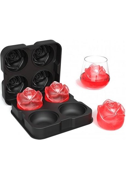 Buz Cube Formu Silikon Gül Şekli Dondurma Kalıp Tepsi 3D Büyük Dondurma Top Makinesi Siyah Kullanımlık Viski Kokteyl Kalıp Bar Araçları | (Yurt Dışından)