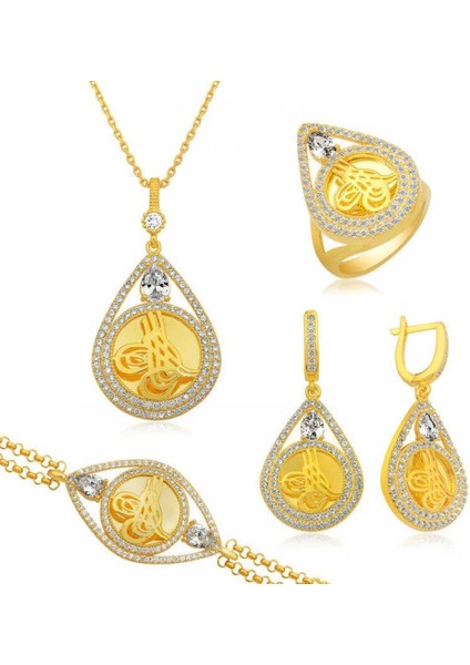 925 Ayar Gümüş Tuğra Desenli Bayan Set