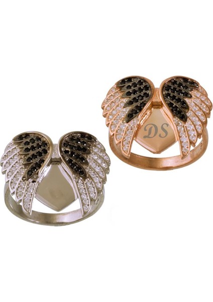 925 Ayar Gümüş Kalp ve Melek Kanatlı Bayan Yüzük