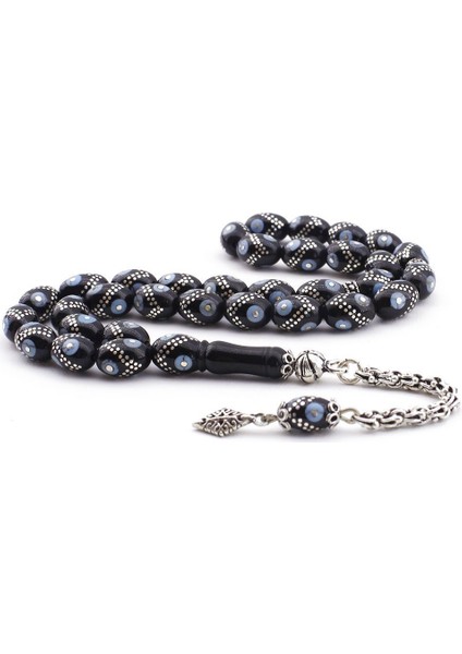 925 Ayar Gümüş Firuze Işlemeli Erzurum Oltusu Tesbih