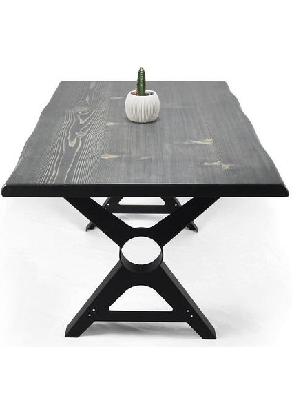 Doğal Ağaç Masif Kütük Masa ( Metal Ayak ) 90CM x 120CM + 2 Bank Bench