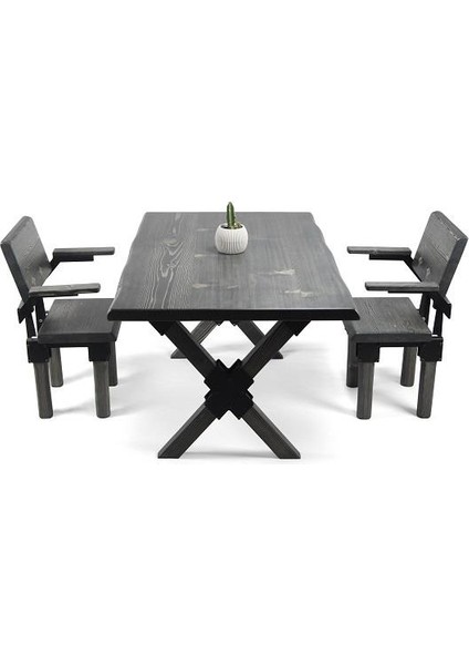 Doğal Ağaç Masif Ahşap Yemek Masası 60 cm x 150 cm 2 Sandalye