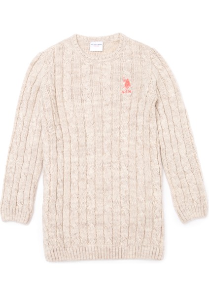 Kız Çocuk Krem Melanj Triko Elbise 50253395-VR159