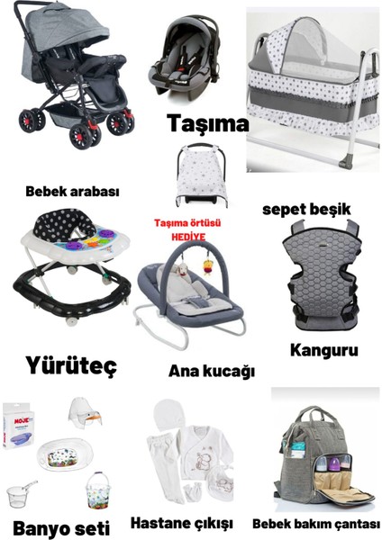 Let's Go Baby 18 Parça Bebek Çeyiz Seti Bebek Arabası Beşik Banyo Seti Puset