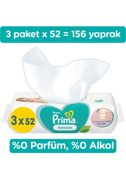 Hassas Islak Mendil 3 Paket 156 yaprak Islak Mendil