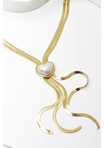 Paslanmaz Çelik Sedefli Kalp İtalyan Zincir Kolye