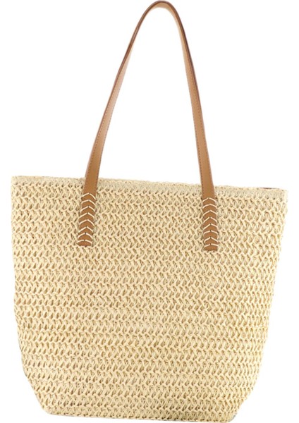 Kadın Straw Bag Alışveriş Seyahat Çantası Yaz Lady Çanta Tatil Günlük Bej(Yurt Dışından)