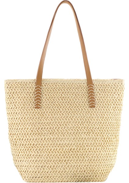Kadın Straw Bag Alışveriş Seyahat Çantası Yaz Lady Çanta Tatil Günlük Bej(Yurt Dışından)