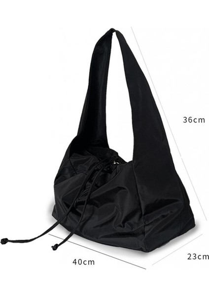 Omuz Çantası Crossbody Drawstring Kapatma Seyahat Için Siyah Naylon Kova Çantası