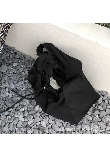 Omuz Çantası Crossbody Drawstring Kapatma Seyahat Için Siyah Naylon Kova Çantası