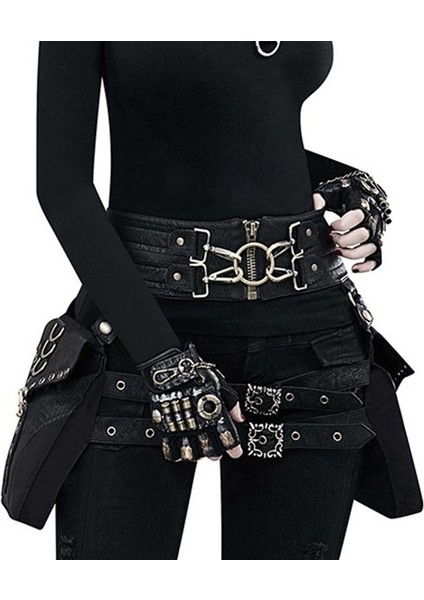Retro Tarzı Deri Bel Korsa Paketi Kadın Damla Çanta Gotik Rave Çanta Siyah(Yurt Dışından) modelleri