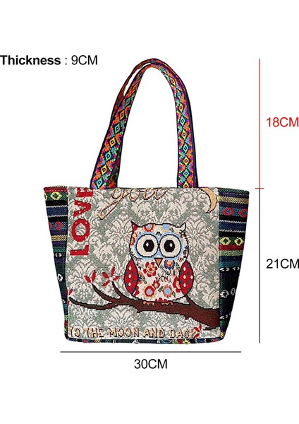 Geleneksel Kadın Tote Çanta Seyahat Çantası Alışveriş Çantaları Günlük Çantalar F-Beige Rde Baykuş