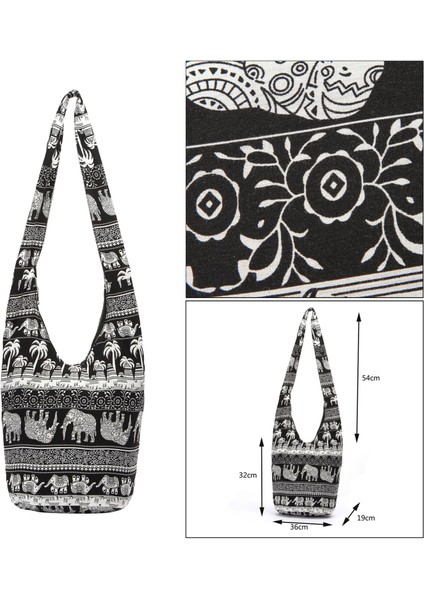 2xbohemian Pamuk Hippi Çapraz Gövde Çantası Hobo Sling Çanta Haberci Omuz Çantaları Siyah 2 Adet indirimleri