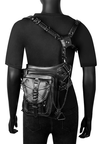 Steampunk Bel Çantası Deri Erkekler Kadın Motosiklet Satchel Uyluk Çantası Çanta