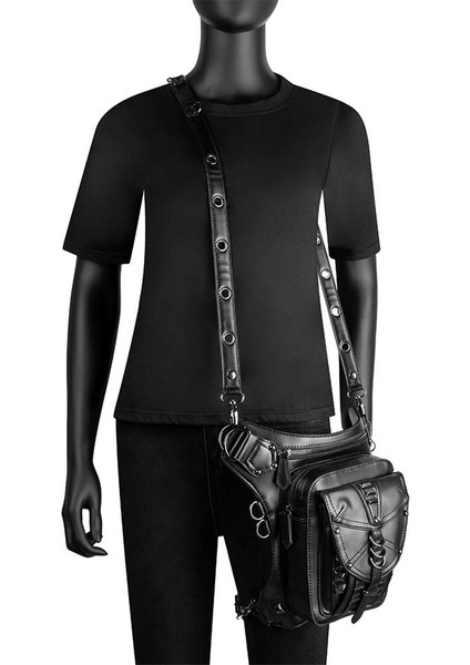 Steampunk Bel Çantası Deri Erkekler Kadın Motosiklet Satchel Uyluk Çantası Çanta