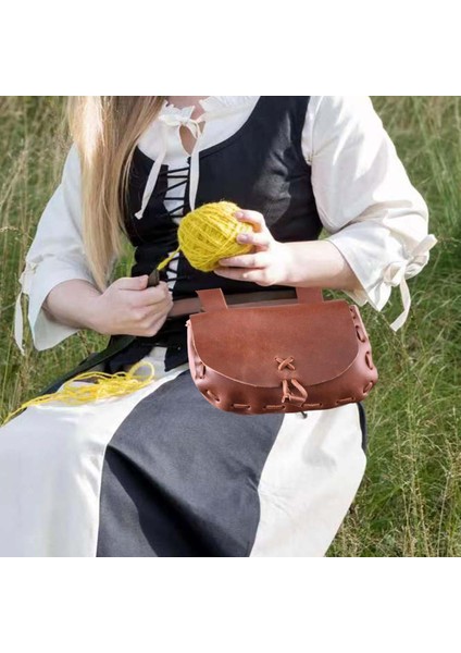 Pu Retro Bel Torbası Çantası Ortaçağ Restorasyonu Seyahat Cosplay Partisi Kadınlar Kahverengi