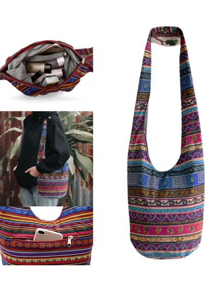 Etnik Tarzı Hobo Sling Çantaları Cüzdanlar Messenger Crossbody Omuz Çantası Hippi A-Multicolor fırsatları