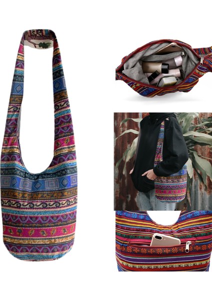 Etnik Tarzı Hobo Sling Çantaları Cüzdanlar Messenger Crossbody Omuz Çantası Hippi A-Multicolor indirimleri